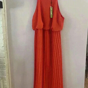 Sam Edelman Women's High Neck‎ Shoulder Straps Chiffon Dress Coral Size 12